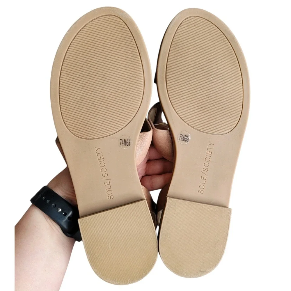 SOLE SOCIETY 7.5M Neutral Leather Sallan O-Ring Sandal Women